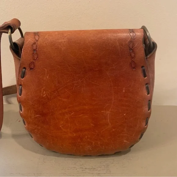 VTG 60s/70s Stamped Leather Tooled Shoulder Bag